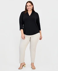 Jm Collection Plus Solid V-Neck 3/4-Sleeve Top, Exclusively at Macy's