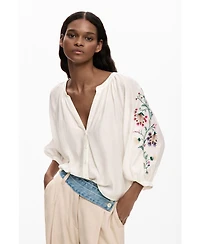 Desigual Women's Blouse Embroidered Sleeves