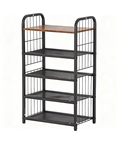 Yigii Shoe Rack Metal Mesh Shelves Wooden Heavy-Duty Storage