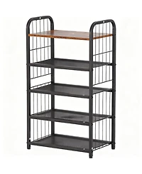 Yigii Shoe Rack Metal Mesh Shelves Wooden Heavy-Duty Storage