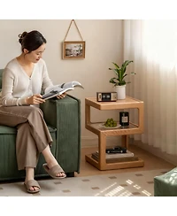 Yigii Solid Wood Side Table Nightstand Open Shelf End Table