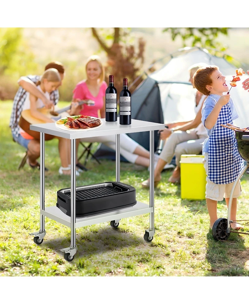 Gouun Stainless Steel Rolling Work Table 24 x 36 x 38 in with 4 Casters