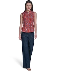 Tommy Hilfiger Women's Band Collar Ruffle Placket Top