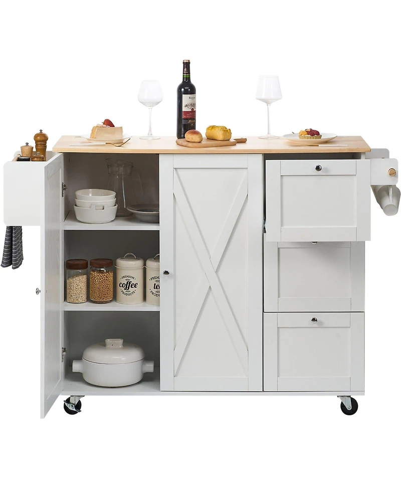 Gouun in Rolling Kitchen Island Cart with Solid Wood Top and Storage Cabinet