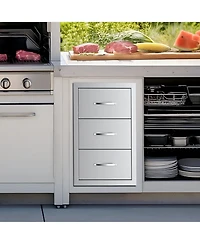 Gouun Stainless Steel Triple Access Outdoor Kitchen Drawers 16.5 x 29 x 20.5 in, Flush Mount Bbq Island