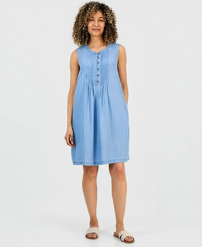 Style & Co Petite Chambray Pintucked Dress, Macy's Exclusive