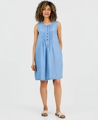 Style & Co Petite Chambray Pintucked Dress, Macy's Exclusive