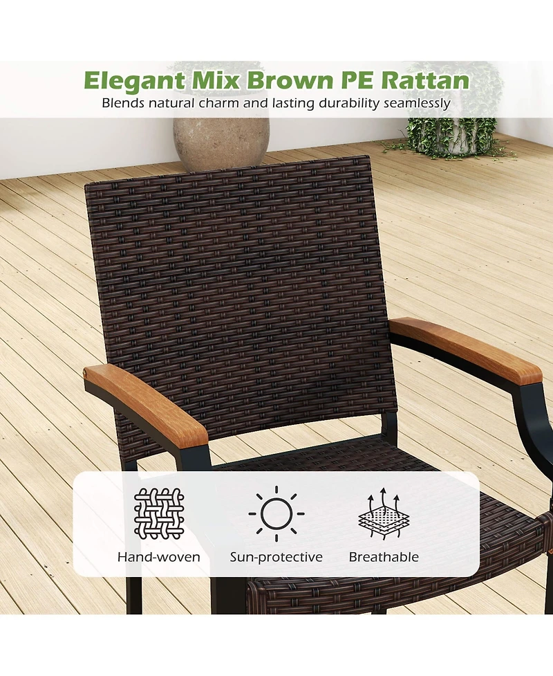 Gymax Set of 9 Patio Dining Set w/79'' Rectangular Dining Table and 8 Stackable Rattan Chairs