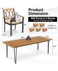 Gymax 9 Pcs Patio Dining Set w/ 8 Chairs Acacia Wood Table Top Umbrella Hole for Yard