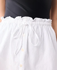 Reistor Women's Short Skirt with Waist Tie and Frill Detail White