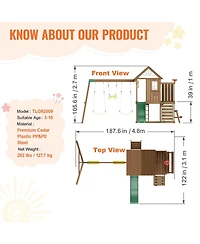 Gouun 9 in 1 Wooden Swing Set with Slide Swings Fort Picnic Table and Sandbox