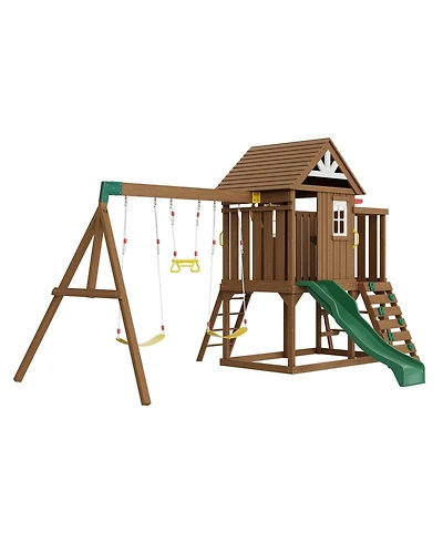 Gouun 9 in 1 Wooden Swing Set with Slide Swings Fort Picnic Table and Sandbox