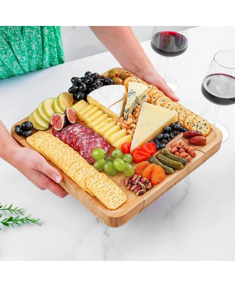 Zulay Kitchen Wooden Bamboo Cheese Board Party Set