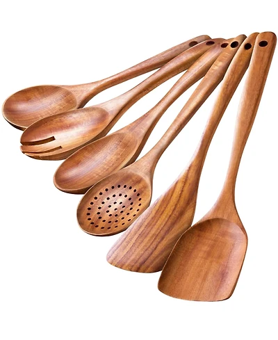 6-Piece Natural Teak Wooden Utensils for Cooking