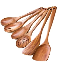 6-Piece Natural Teak Wooden Utensils for Cooking