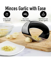 Stainless Steel Garlic Press Rocker Set - Premium Mincer Crusher with Peeler and Scraper