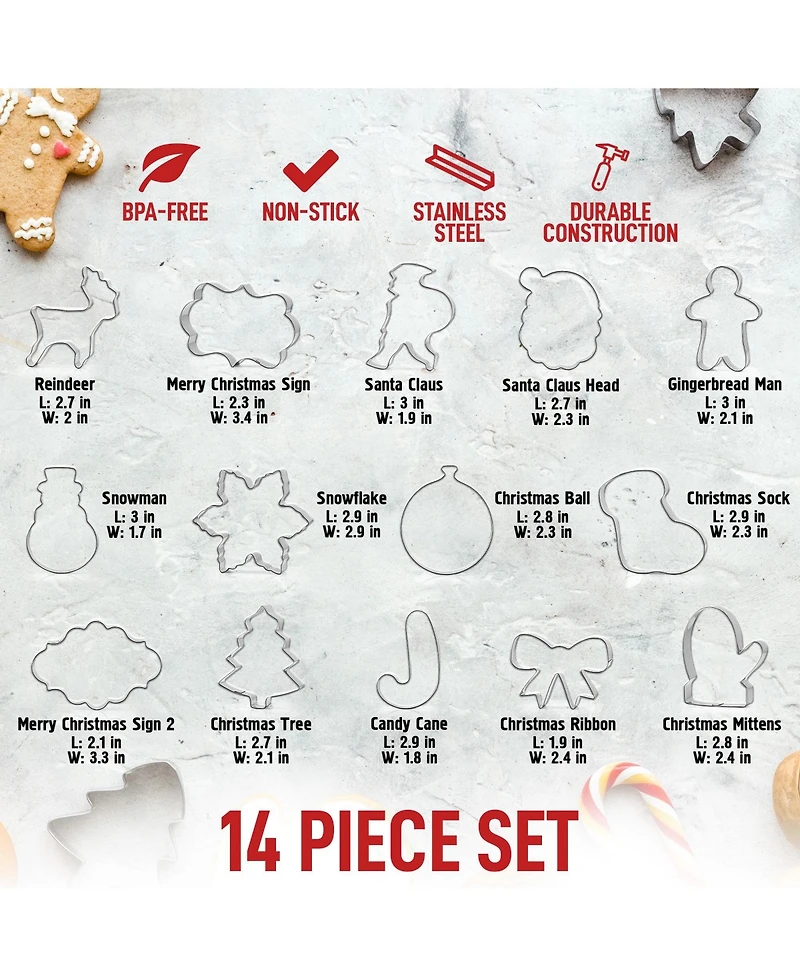 (14-Pieces) Metal Christmas Cookie Cutters - Stainless Steel Christmas Cookie Cutters With Folded Edges