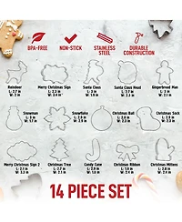 (14-Pieces) Metal Christmas Cookie Cutters - Stainless Steel Christmas Cookie Cutters With Folded Edges
