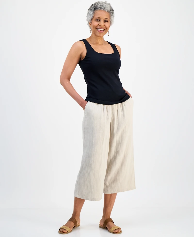 Style & Co Petite Square Neck Cotton Tank Top, Macy's Exclusive
