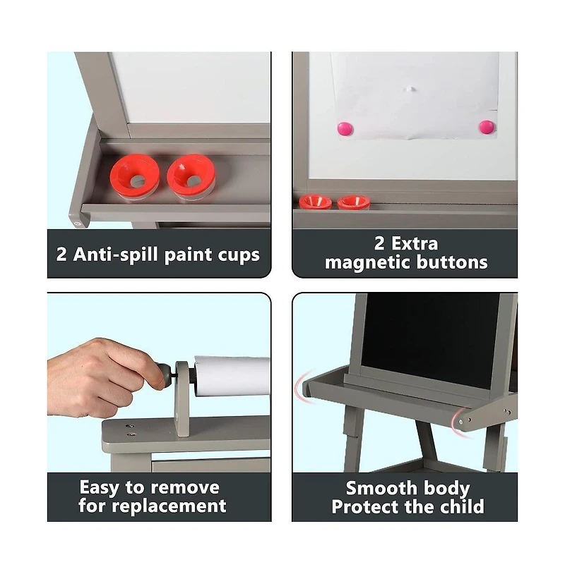 Kinder King Art Easel for Kids, 3 in 1 Toddler Easel w/Whiteboard, Chalkboard & Paper Roll