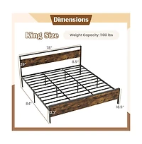 Gouun Metal Bed Frame Industrial Platform Bed with Wooden Headboard