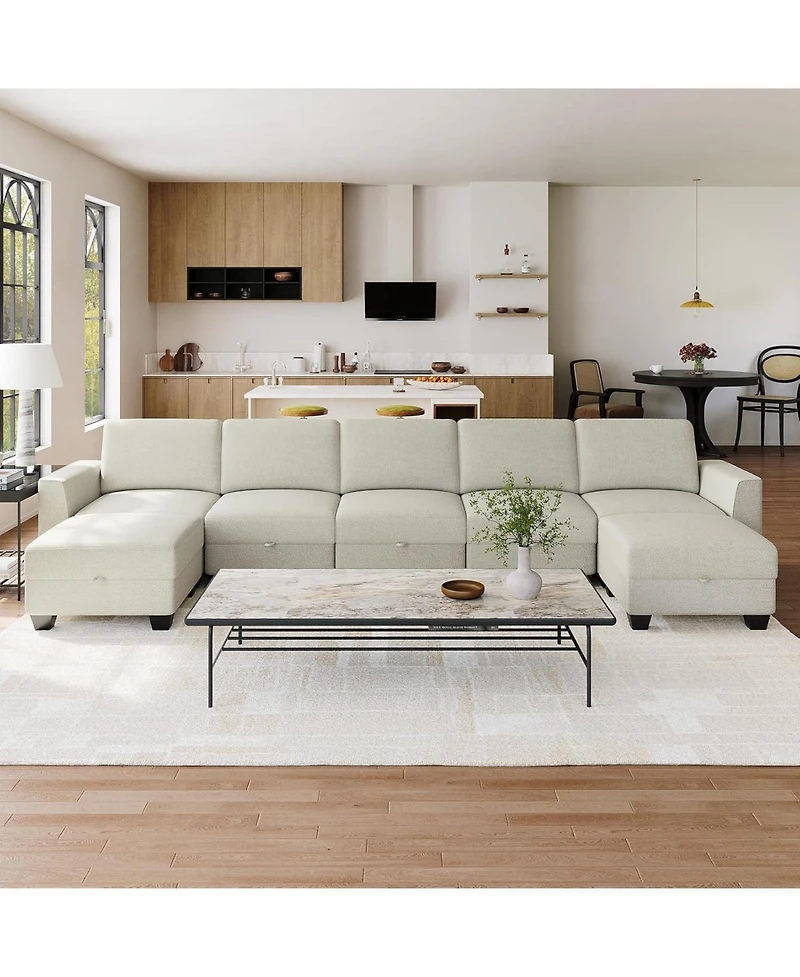 gaomon 140" U-Shaped Sectional Sofa with Ottoman Chaise, Modular 7-Seat Convertible Couch for Living Room