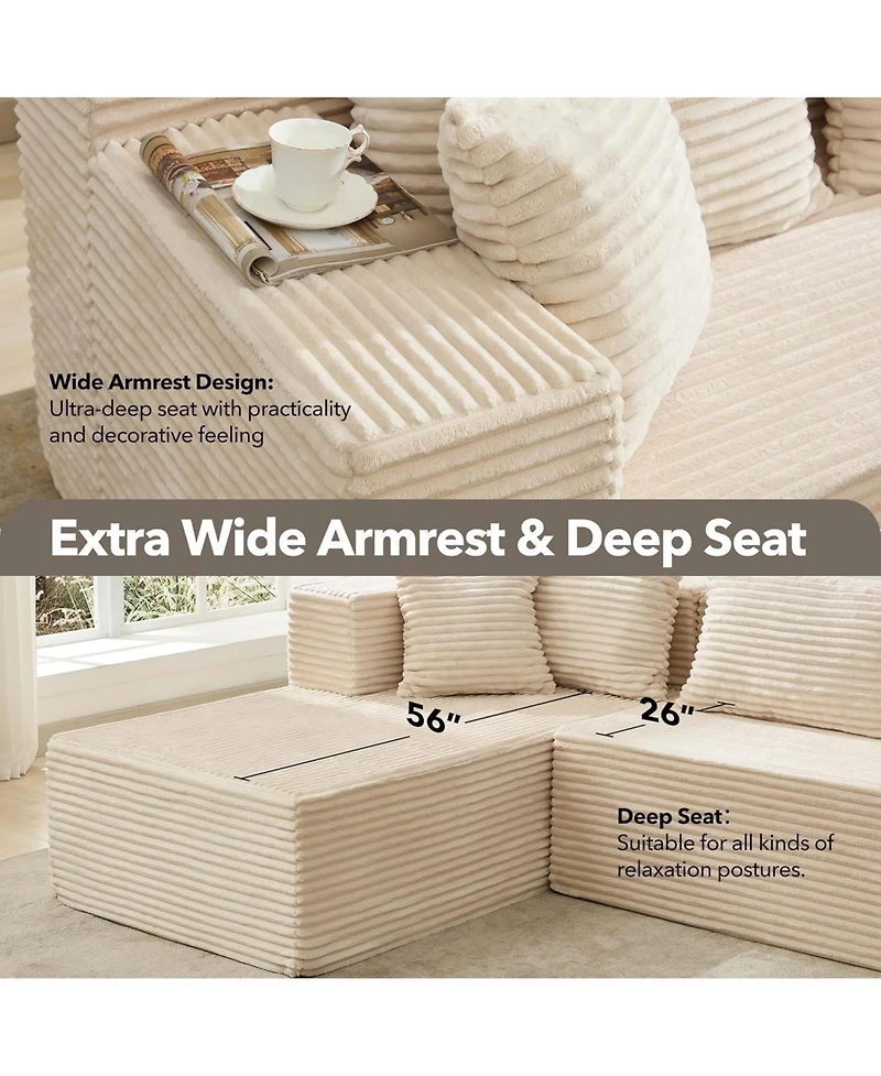 gaomon 106" L-Shaped Sectional Sofa with Chaise, Modular Deep Seat Cloud