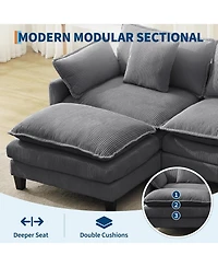 gaomon 112" Modular Sectional Sofa, U-Shaped Corduroy Cloud Couch with Ottoman and Pillows