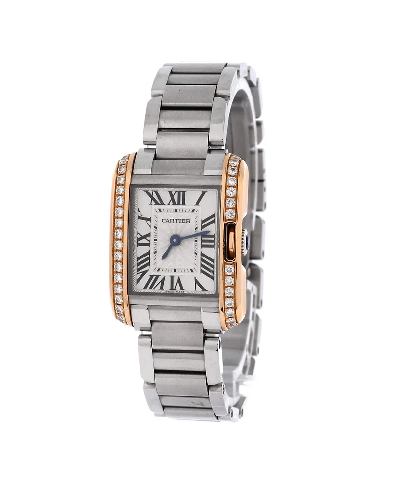 Pre-Owned Cartier Tank Anglaise Quartz Watch in Stainless Steel and Rose Gold with Diamond Bezel 23mm