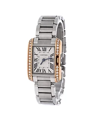 Pre-Owned Cartier Tank Anglaise Quartz Watch in Stainless Steel and Rose Gold with Diamond Bezel 23mm
