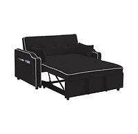 gaomon Velvet Sleeper Sofa Bed, 3-in-1 Convertible Loveseat with Cupholder, Usb Port and Adjustable Backrest