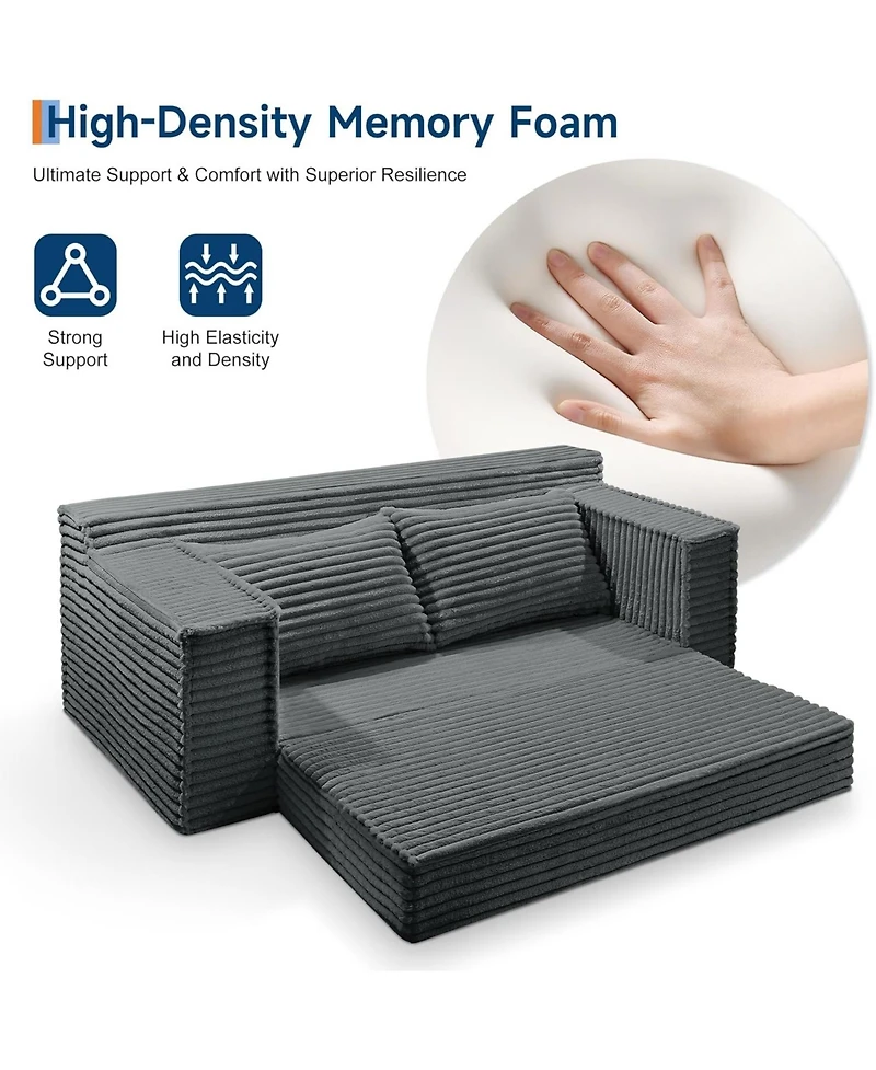 gaomon 75" Convertible Sofa Bed, Boneless Futon Couch with 2 Pillows, Pull-Out Loveseat Sleeper