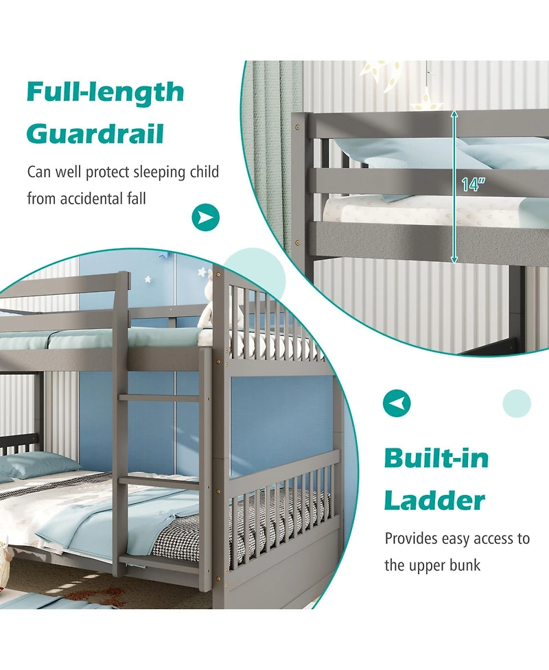 Gouun Full over Full Bunk Bed Platform Wood Bed with Ladder
