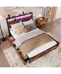 Gouun Led Bed Frame with Charging Station and 4 Storage Drawers