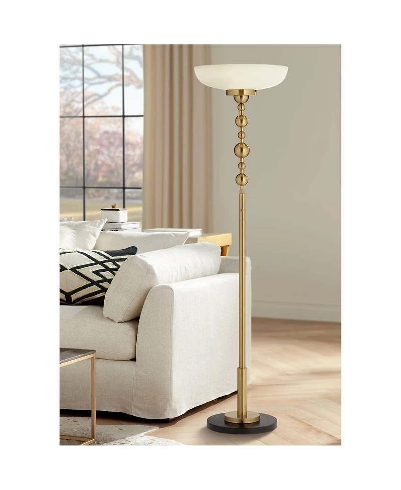 Possini Euro Design Summit Light Blaster Modern Torchiere Floor Lamp 71" Tall Warm Gold Frosted Glass Shade for Living Room Bedroom Office House