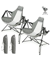 Rainsken Portable Folding Hammock Camping Chairs Set of 2, Oversized Rocking Recliner with Adjustable Backrest and Carry Bag for Outdoor Travel