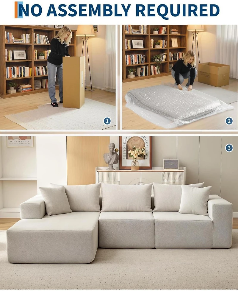 gaomon 108" Modular Cloud Sectional Sofa, L-Shaped Couch with Chaise, Deep Seat, No Assembly