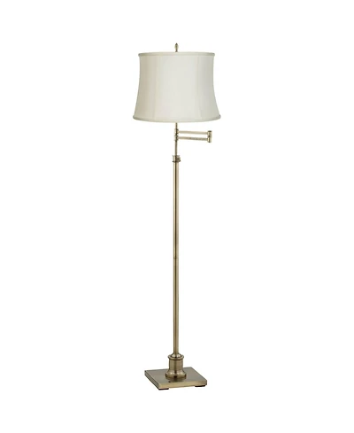 360 Lighting Swing Arm Floor Lamp Adjustable 70" Tall Antique Brass Fabric for Living Room Reading Bedroom Office
