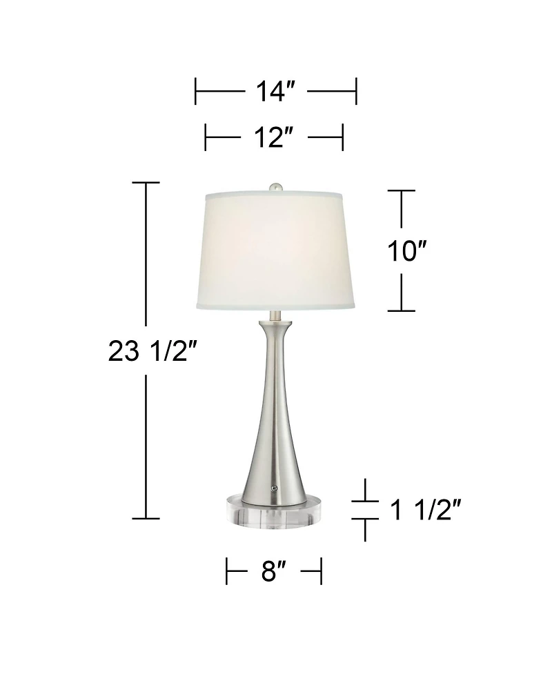 360 Lighting Karl Modern Table Lamps Set of 2 with Round Risers 29" Tall Brushed Nickel Usb and Ac Power Outlet in Base for Bedroom House