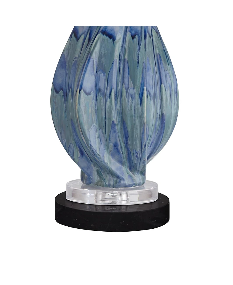 Possini Euro Design Teresa Modern Table Lamp with Round Marble Riser 31" Tall Teal Ceramic Drum Shade for Bedroom Living Room Nightstand