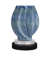 Possini Euro Design Teresa Modern Table Lamp with Round Marble Riser 31" Tall Teal Ceramic Drum Shade for Bedroom Living Room Nightstand