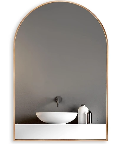 Busdays 20" x 30" Gold Metal Framed Arched Bathroom Mirror, Wall Mounted Rectangular Mirror for Bathroom Decor