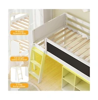 Gouun Kids Loft Bed with Led Lights and Removable Bookcase