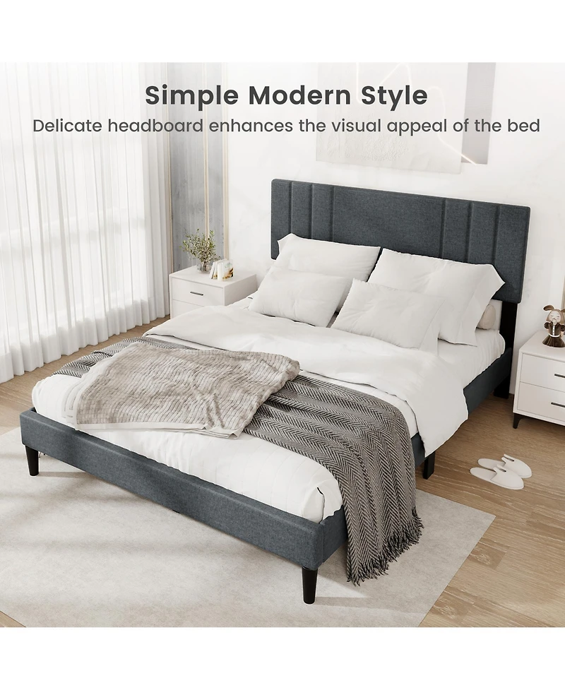 Gouun Bed Frame with Vertical Channel Tufted Headboard and Wooden Slats