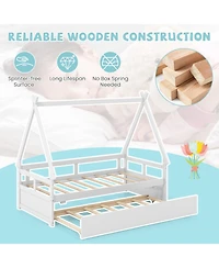 Gouun House Bed with Trundle and Safety Guardrail