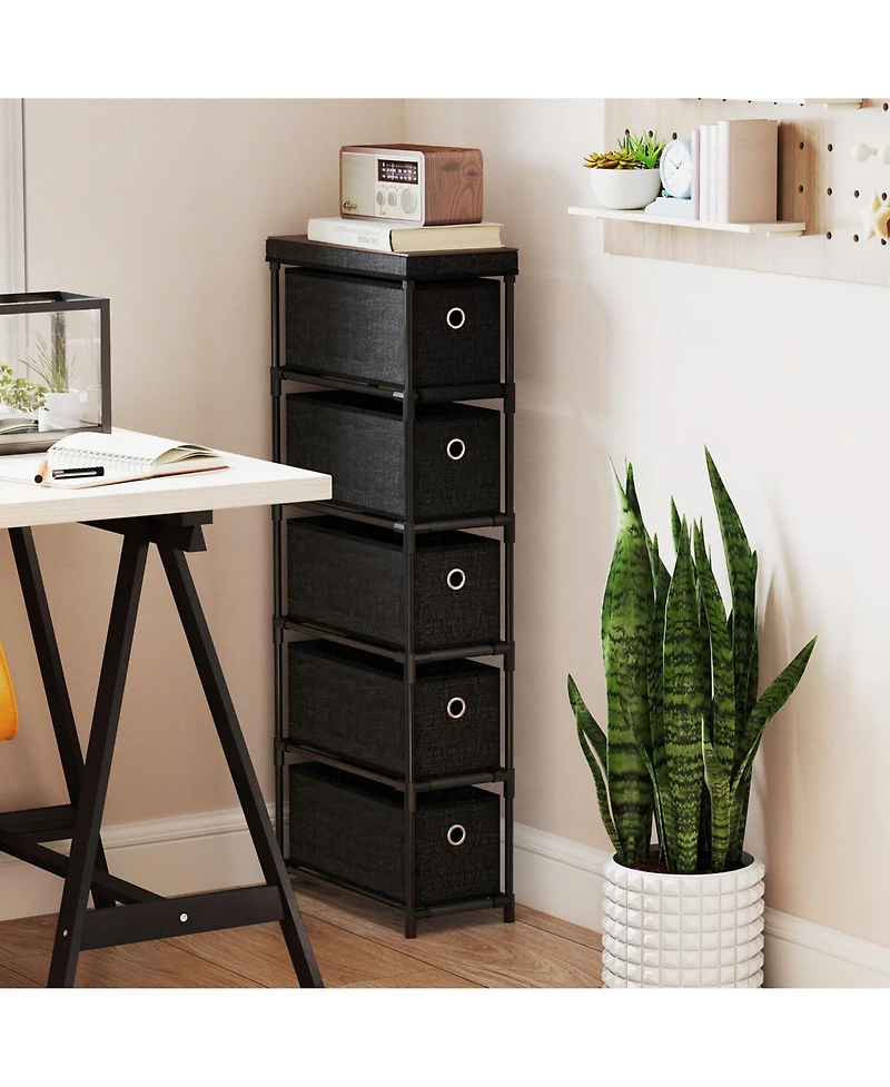 Sugift Narrow Five Drawer Dresser Slim Storage Tower
