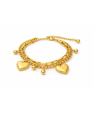 Rebl Jewelry Heart Charm Layered Bracelet Stainless Steel