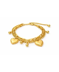 Rebl Jewelry Heart Charm Layered Bracelet Stainless Steel