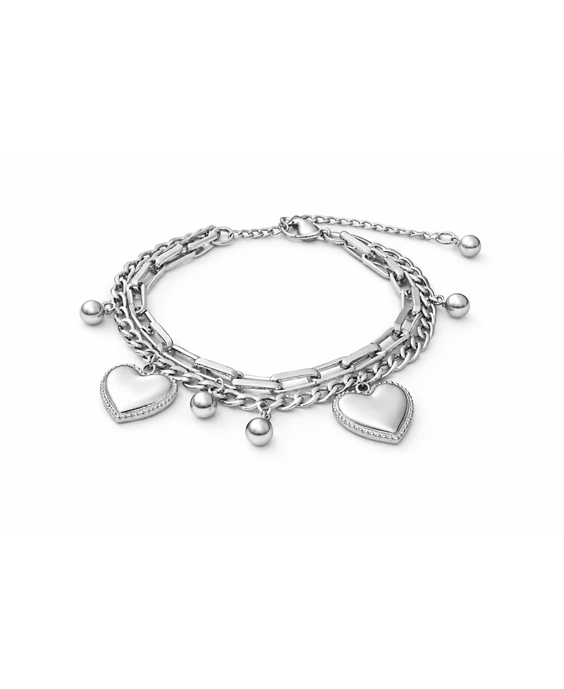 Rebl Jewelry Heart Charm Layered Bracelet Stainless Steel