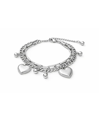 Rebl Jewelry Heart Charm Layered Bracelet Stainless Steel